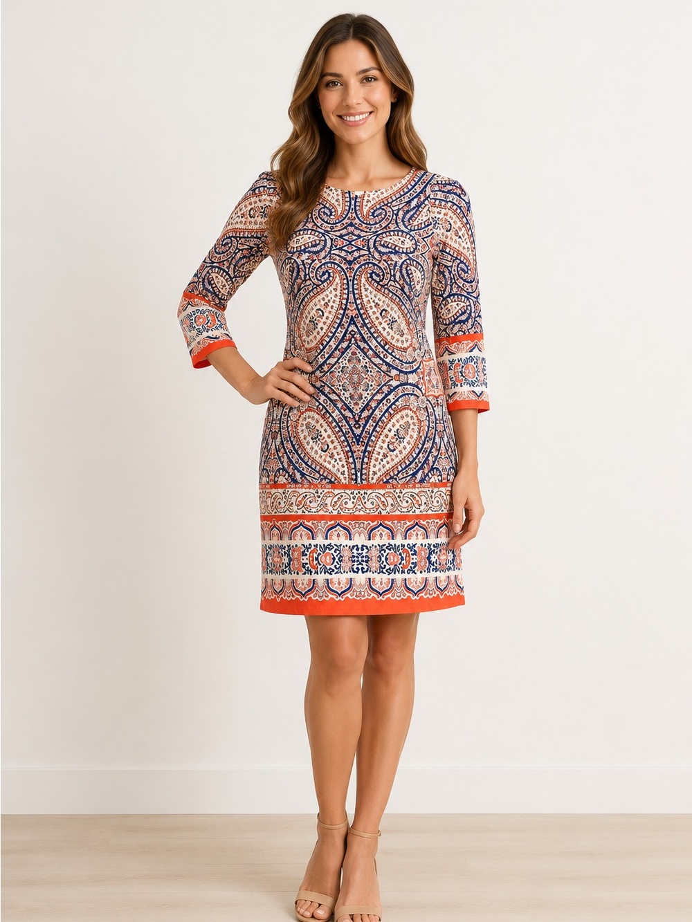 London Times 3/4 sleeve paisley dress